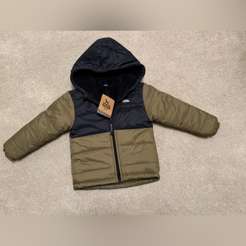 Eddie Bauer Toddler Boys 4T Puffer Jacket With Faux Shearling Lining NWT